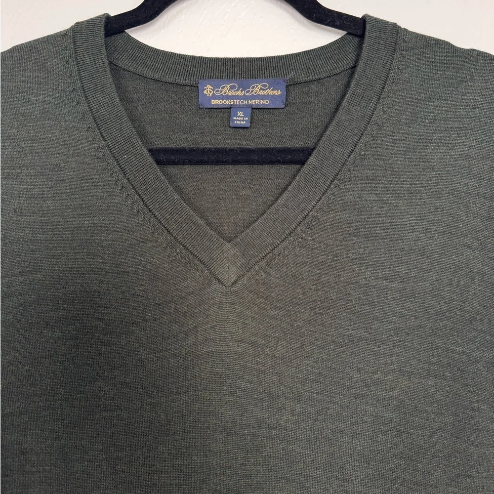 Brooks Brother Vest Men XL Brookstech Merino Wool Olive Green Preppy‎ Academia